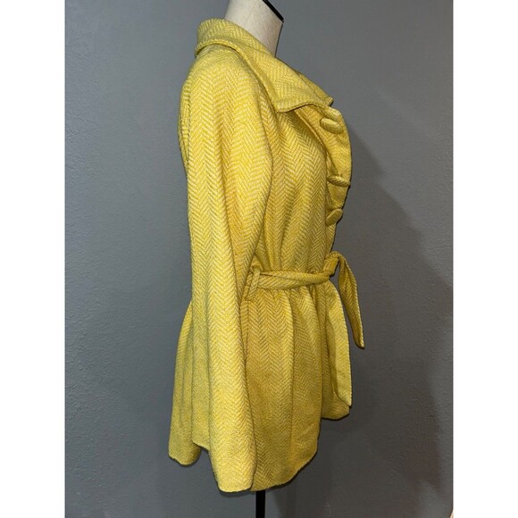 Kushcush Anthropologie Women’s Vintage Silk Tweed Yellow Coat Size L Preppy Y2K - Picture 5 of 11
